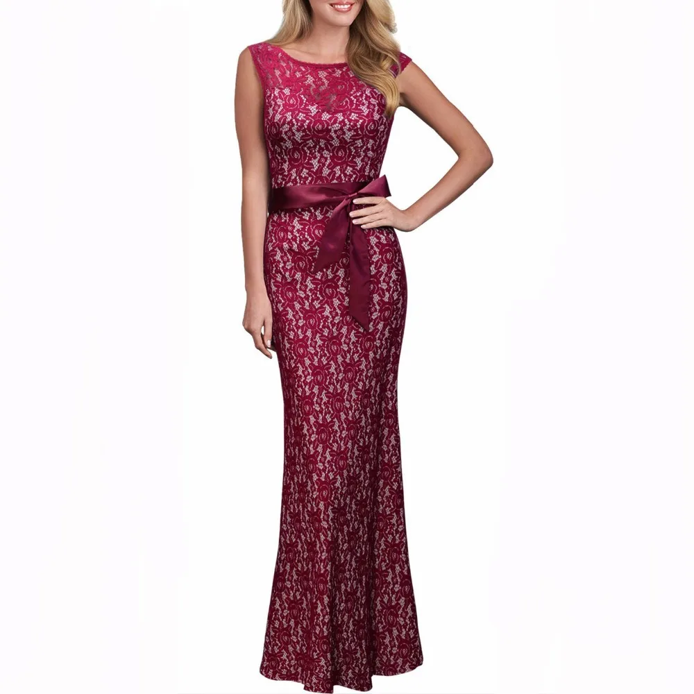 Женское кружевное платье туника длинное вечернее с О образным вырезом без