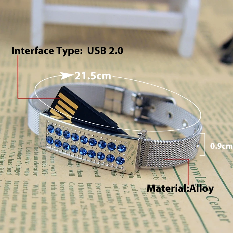 Алмазный USB флеш накопитель 4 ГБ 8 16 32 64 U диск металлический браслет карта памяти 2 0