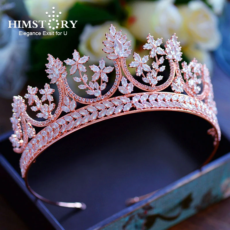 High end Королевский queen розовое золото кубического циркония диадемы роскошные