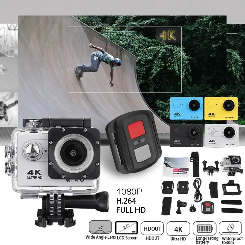 Экшн-камера 4K с управлением Romote Ultra HD 30fps WiFi 2,0 170D Подводная Водонепроницаемая видеокамера на шлем Спортивная камера