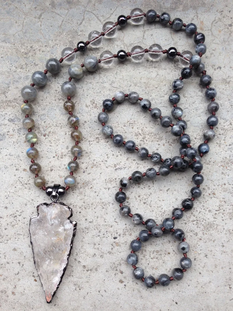 Камень YA2385 кулон в виде стрелы из прозрачного кварца аметис лабрадорит бусины