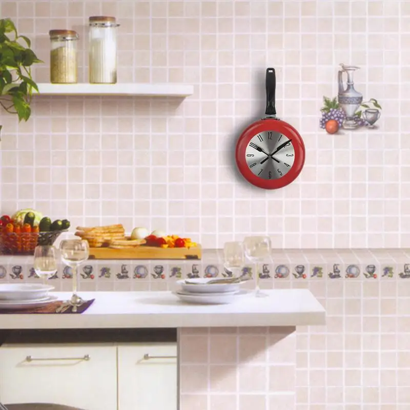 Wall Clock Metal Frying Pan Design 8 Inch Clocks Kitchen Decoration Novelty Art Watch | Дом и сад