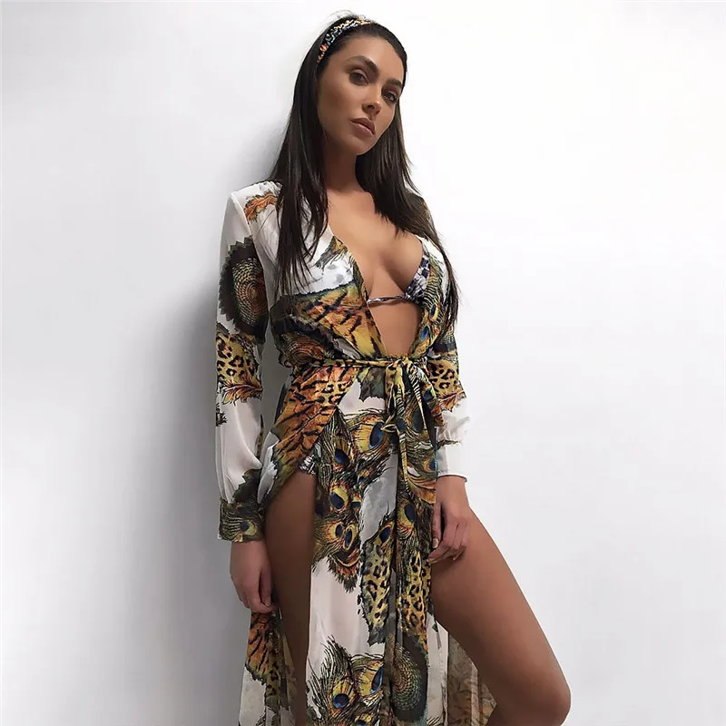 2018 пикантные пляжные Cover Up район печати Купальники крючком платье дамы ванный