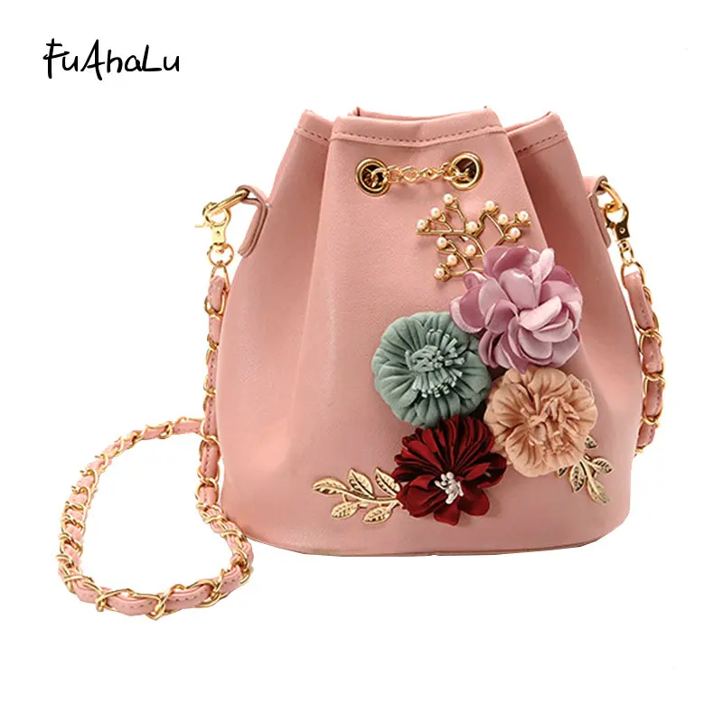 Сумка мессенджер FuAhaLu с цепочкой и цветком|bucket bag|messenger bagbag f |