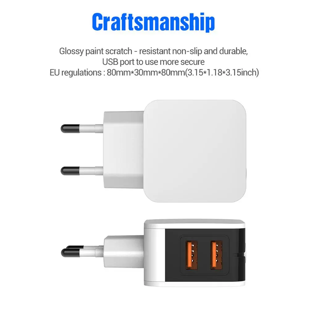 Зарядное устройство с 2USB разъемами 5V2.4A VDE светодиодный дисплей быстрой зарядкой