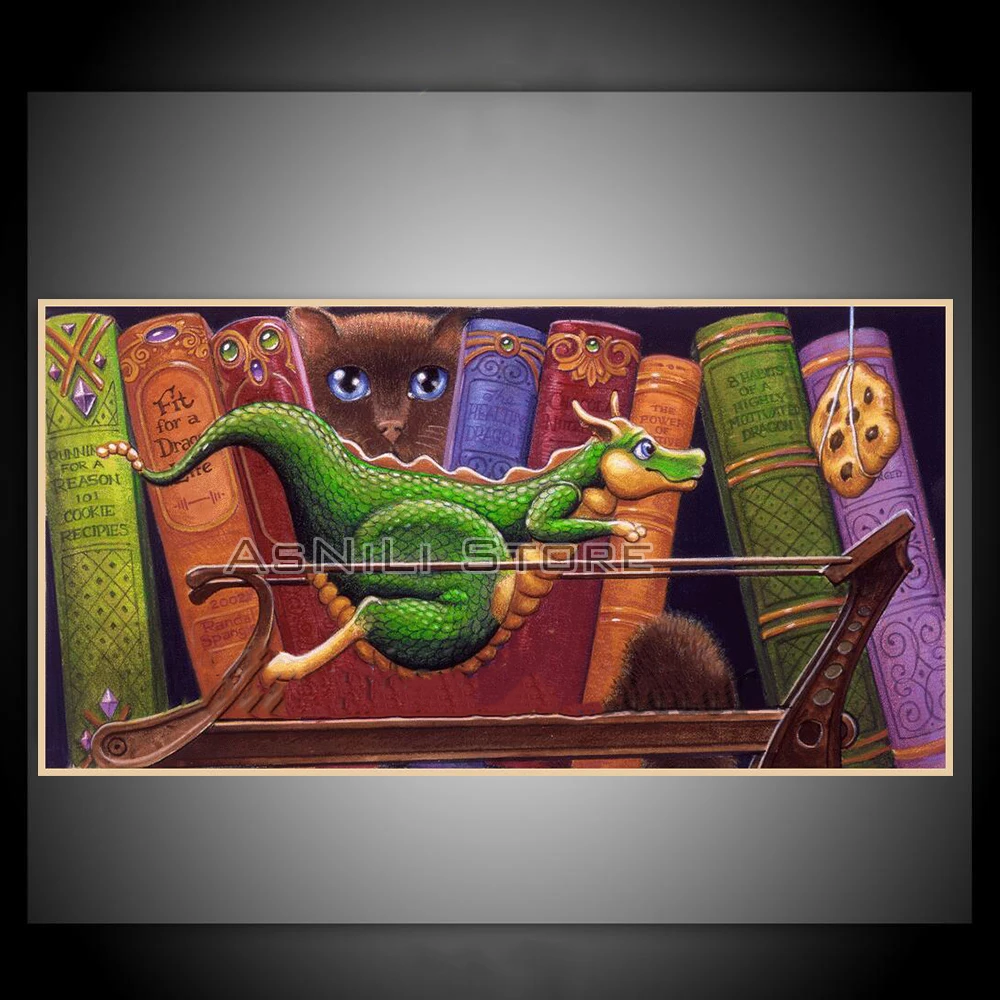 

Full Square/Round Drill 5D DIY Diamond Painting "Cat & book&dragon" Embroidery Cross Stitch Mosaic Home Decor Gift