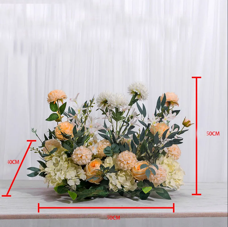 Champagne 50cm 50/100 см Европейский искусственный ряд цветов вечерние свадебная АРКА фон Настенный декор расположение de fleurs de mariage Роза пионы помпон - Цвет: Champagne 50cm
