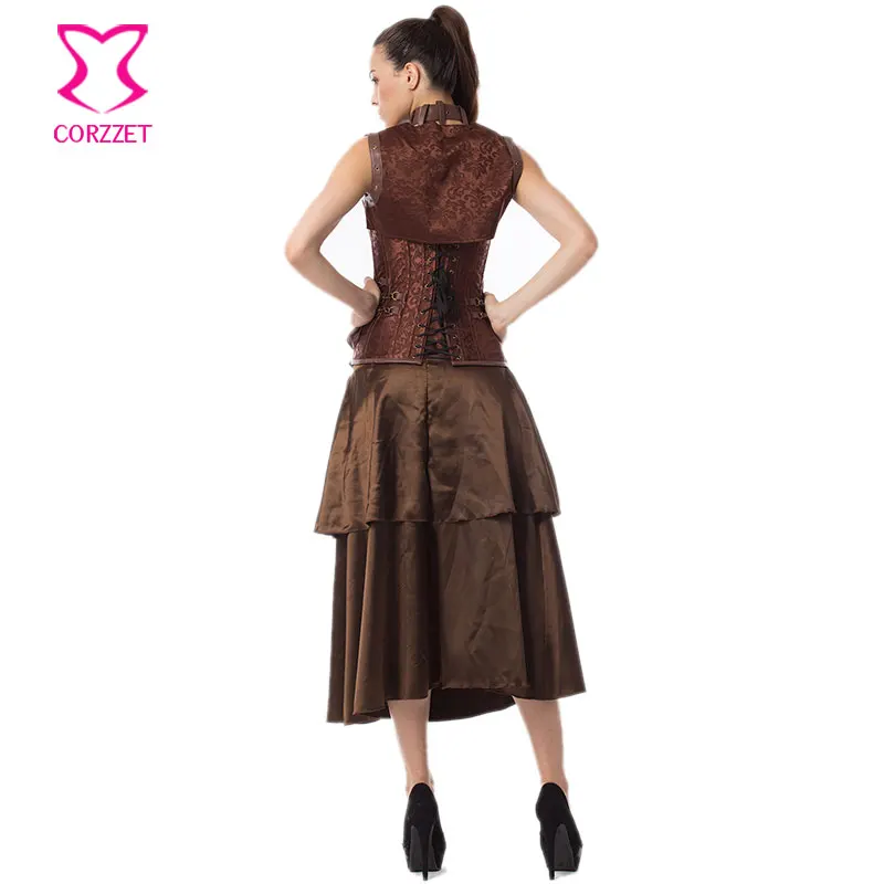Коричневый цветочный Комплект из парчи и стальных косточек бюстье топ юбка
