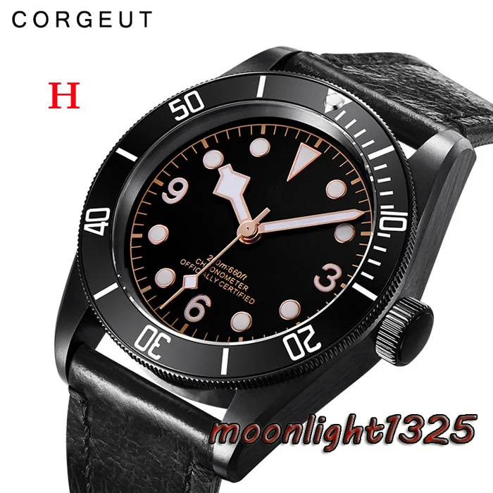 H 41 мм corgeut черный стерильный циферблат PVD чехол Дата, сапфировое стекло miyota 8215 автоматический Дайвинг мужские часы - Цвет: H