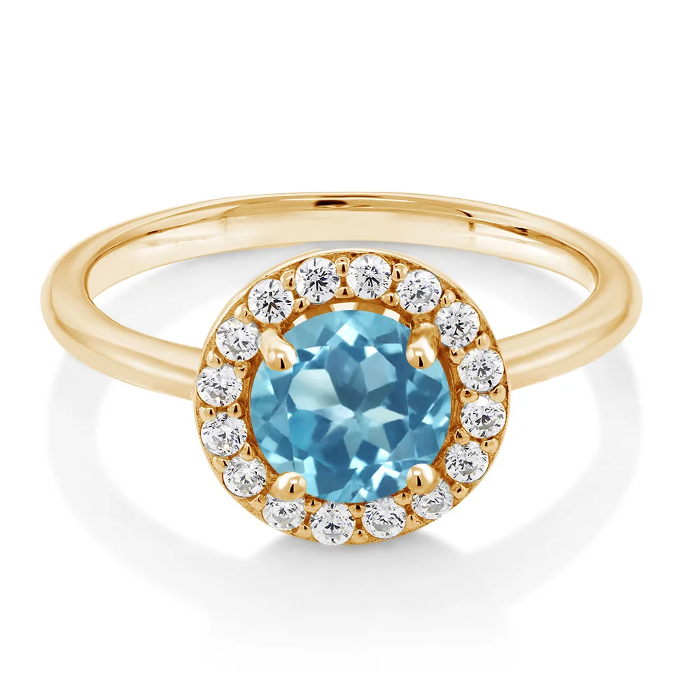 GemStoneKing 18K желтое Позолоченное серебряное кольцо Halo 1 60 Ct Круглый Природный