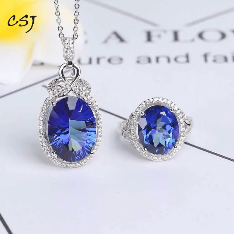 CSJ большой драгоценный камень голубой топаз 925 пробы серебро Fine Jewelry Кольцо и