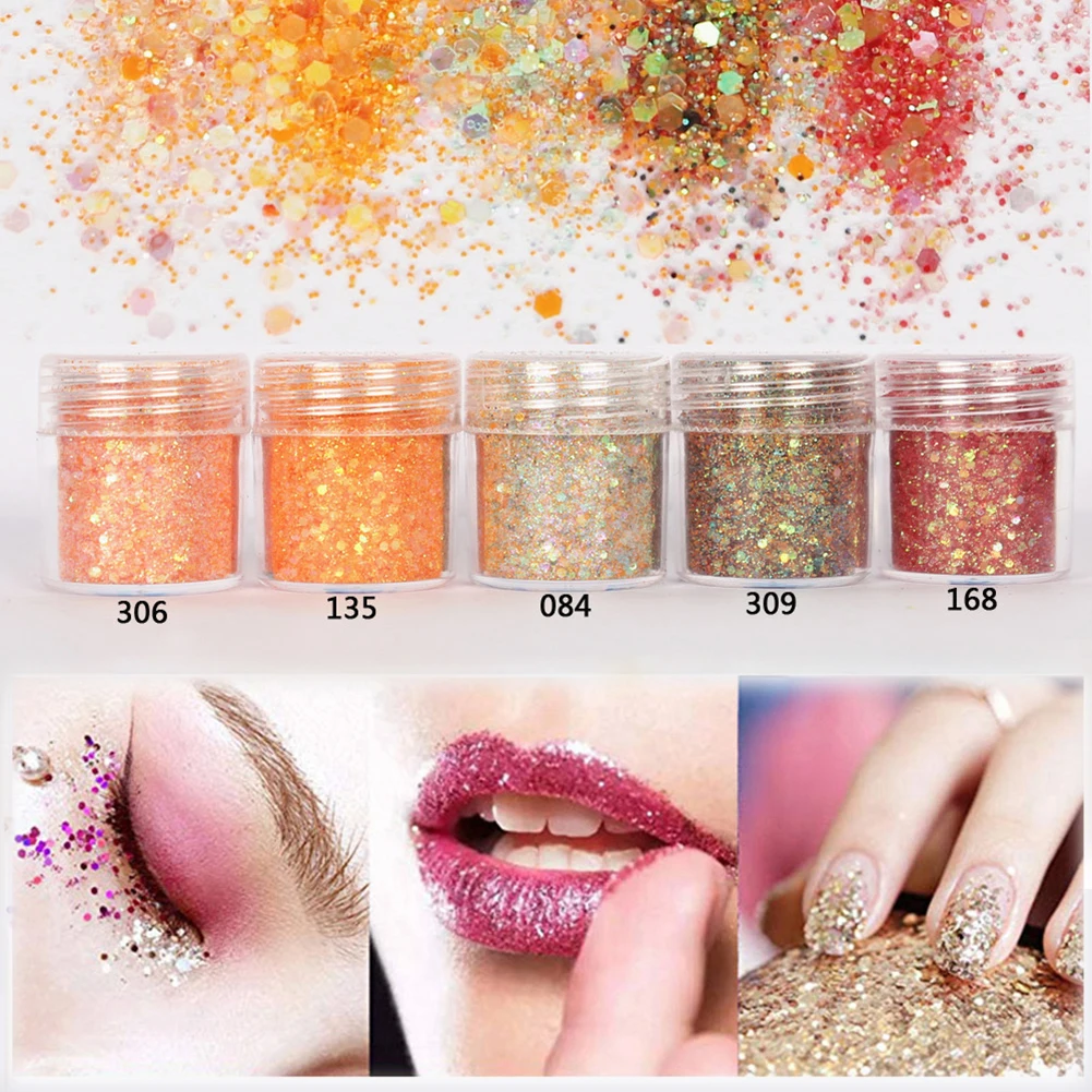 5 Boxes 3D Nail Art Glitter Powder Sequins Dust for fake Nails Decoration Iridescent Flakies decor Tips | Красота и здоровье