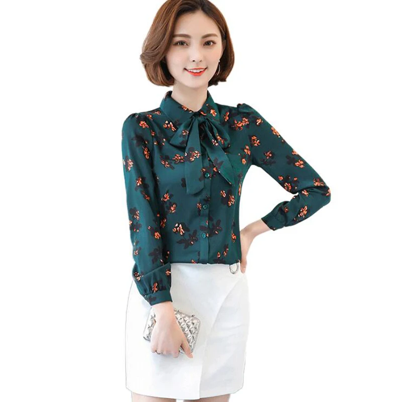 Blusas женские топы блузки женская шифоновая рубашка с длинным рукавом и цветочным