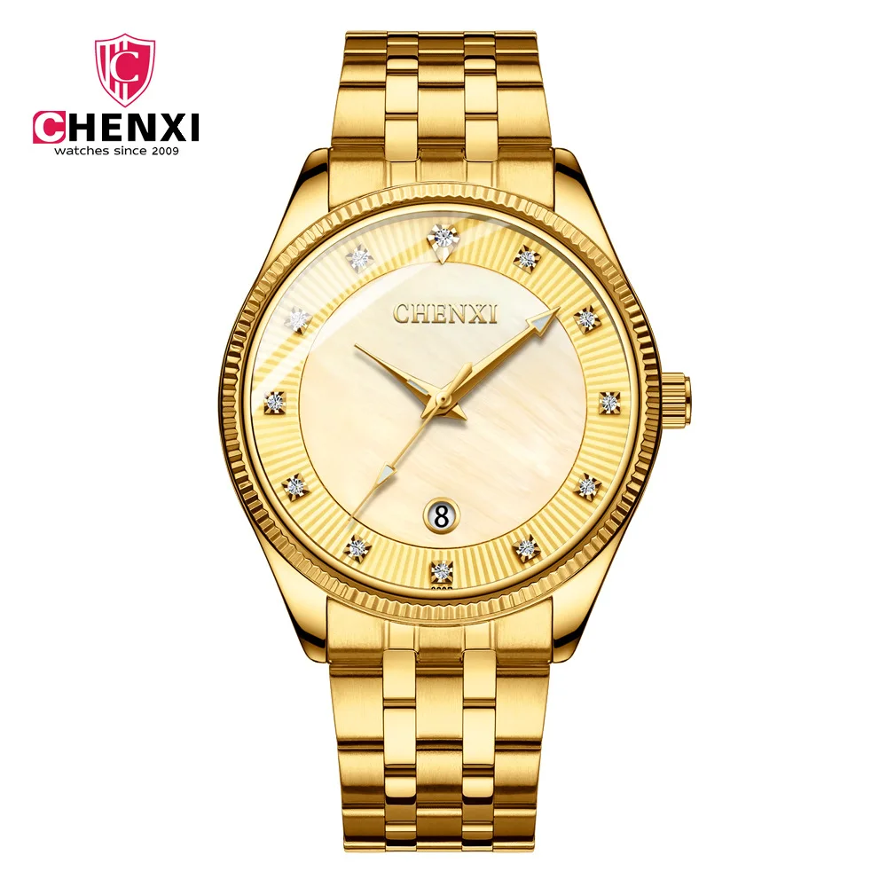 

Chenxi Brand Calendar Gold Quartz Watches Men Luxury Hot Selling Wristwatch Golden Clock Male Rhinestone Watch Relogio Masculino