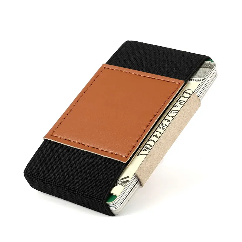 brown card wallet Тонкий минималистичный кошелек для кредитных карт, держатель для карт, маленький кошелек для денег, кошелек для монет, сумка для ключей, 10 Держатель для карт, натуральная кожа, эластичная - Цвет: brown card wallet