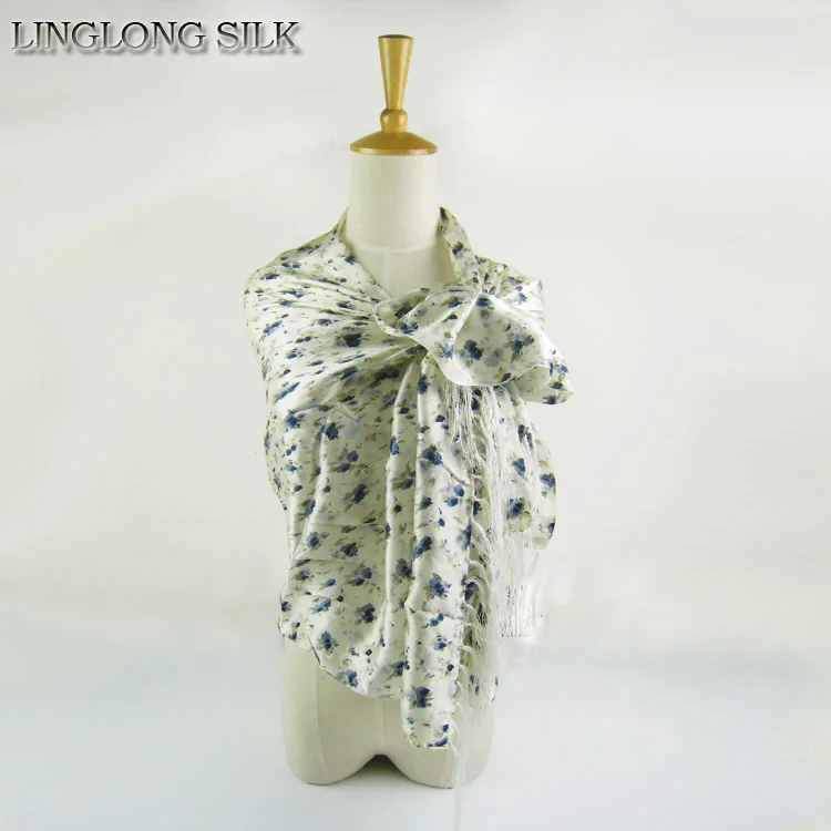 

100% Silk Charmeuse Satin Tassel Scarf 55cm*160cm Long Scarf Women Pure Mulberry Silk Scarves/Shawls/Classic Grey/Spain Desigual