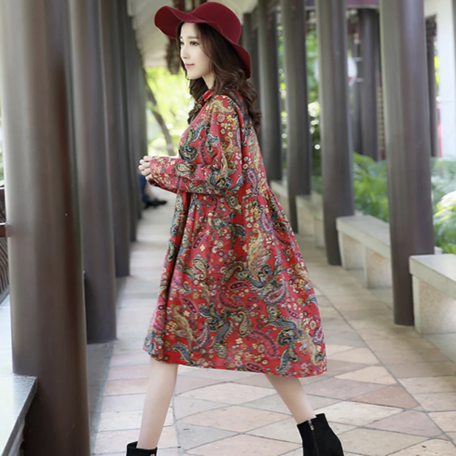 Осень Народной обычай Печать Материнства Платья Площадь Ошейник С Длинным