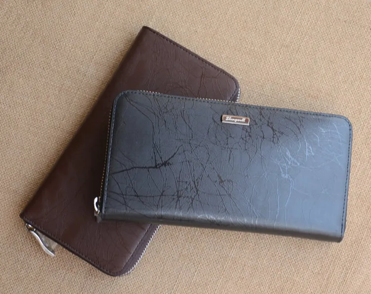 2 шт./лот 2016 Мужская Мода Молнии Бумажник Высокое качество Натуральная Кожа