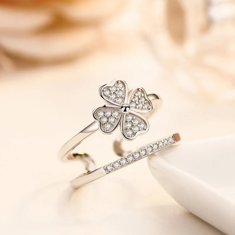 Женские двухслойные Регулируемые кольца SIPENGJEL на палец с цирконием lucky clover модные