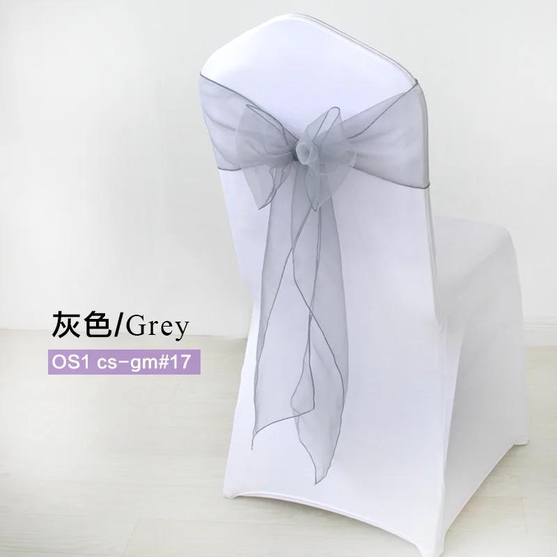 

50pcs/lot Sheer Organza Wedding Chair Decorations Silver Gray Sash Knot Belt Chair Bow Covers Bands Ties Chairs Sashes Decor