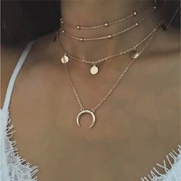 2020 sumall jewelry multi layer beads moon metal necklaces for women shinning fashion pendant vintage charming girl neck rope