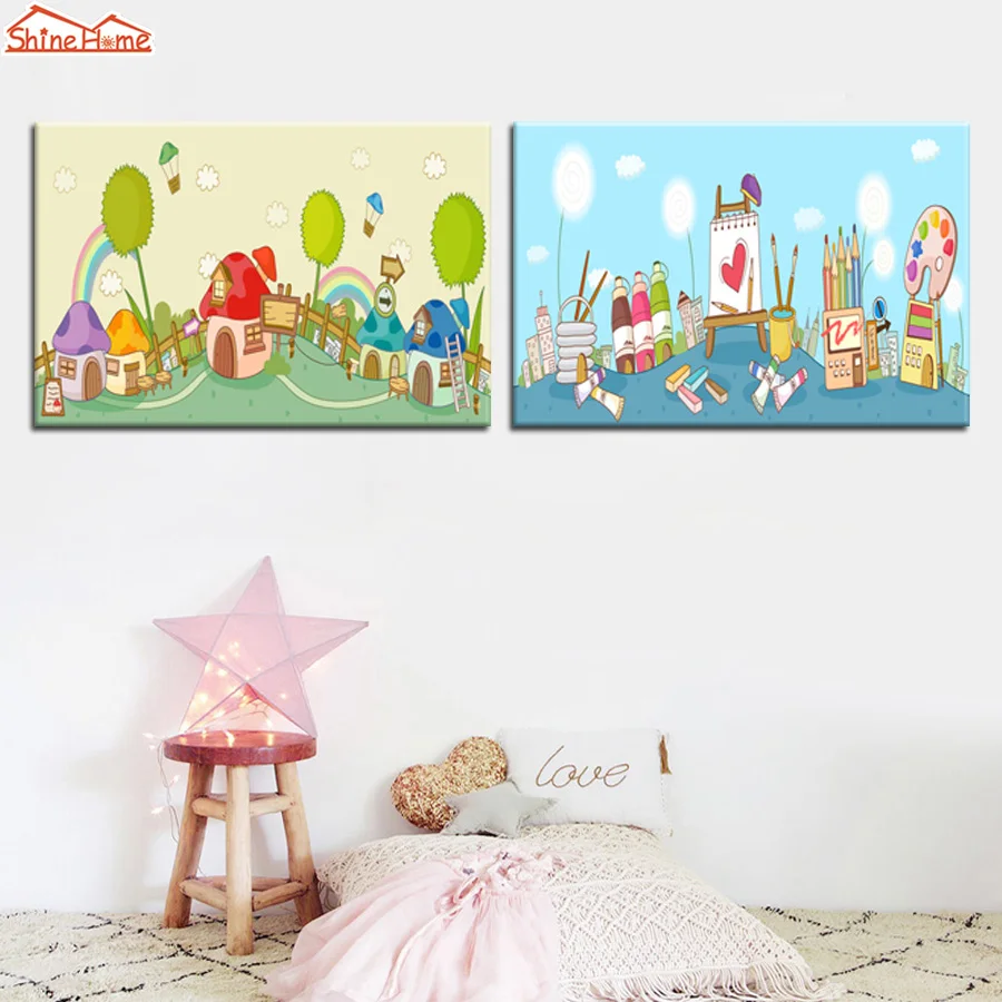ShineHome-2pcs картина холст модульные картины на стену яркие яркий карандаш