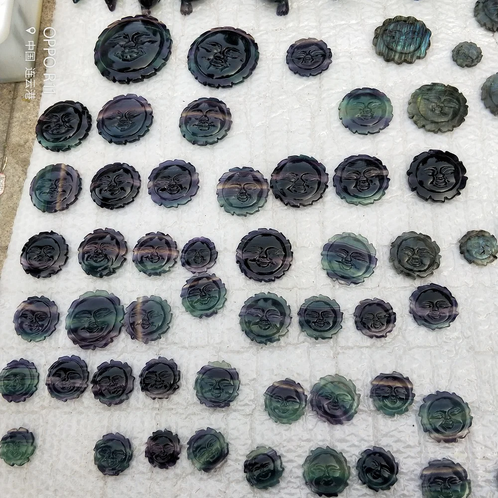 

Natural Crystal Carving Rainbow Fluorite A Smile Of The Sun Totem Statue Stone Crystal Mineral Sculpture Home Decor Gift