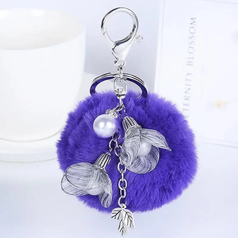New exquisite pearl plush keychain cute ball bag car pendant creative gift key ring cloth flowers charm | Украшения и аксессуары