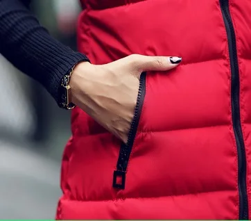 Ватная куртка женская 2017 жилет с капюшоном средней длины хлопковой подкладкой