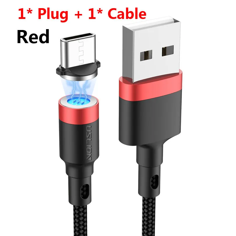 USLION 2 м 3 А магнитный кабель для быстрой зарядки Micro usb type C зарядное устройство для samsung huawei для iPhone Магнит Android телефонный кабель Шнур - Цвет: Red