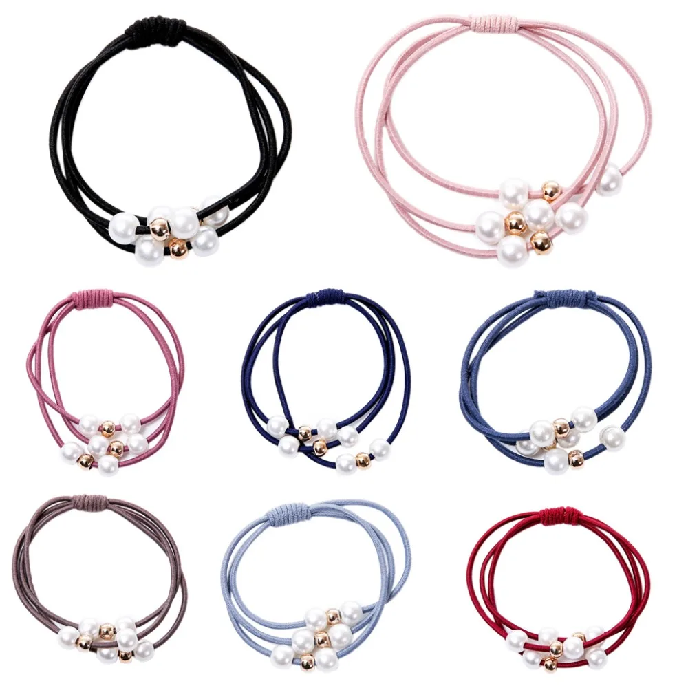 Женский эластичный держатель из искусственного жемчуга с хвостиком украшенный