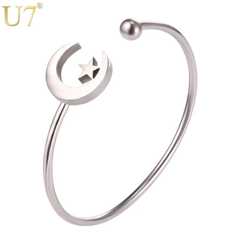 U7 браслеты золотой цвет звезда в Луне нержавеющая сталь манжета браслет для