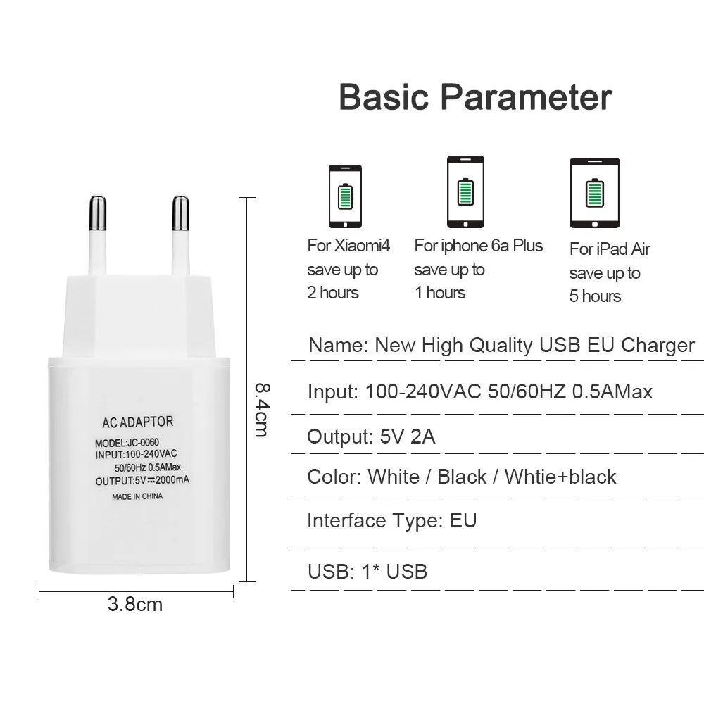 Зарядное устройство EU Plug USB настенное зарядное 5В 2А настенный адаптер зарядка