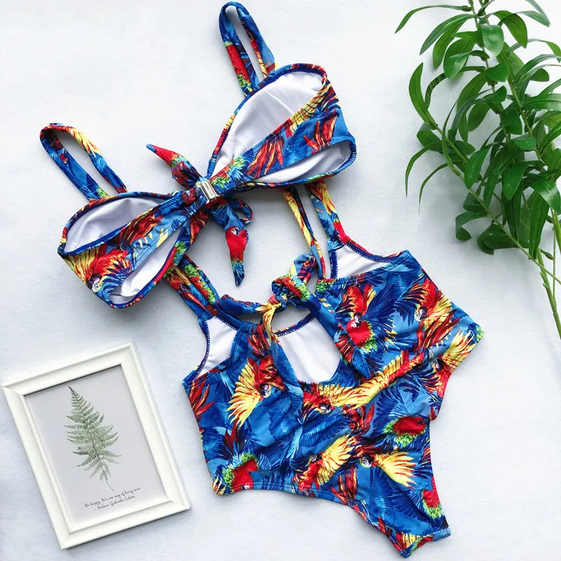 Midou арбузное бандо бикини 2019 Siwmwear высокая талия купальник мягкий фруктовый принт