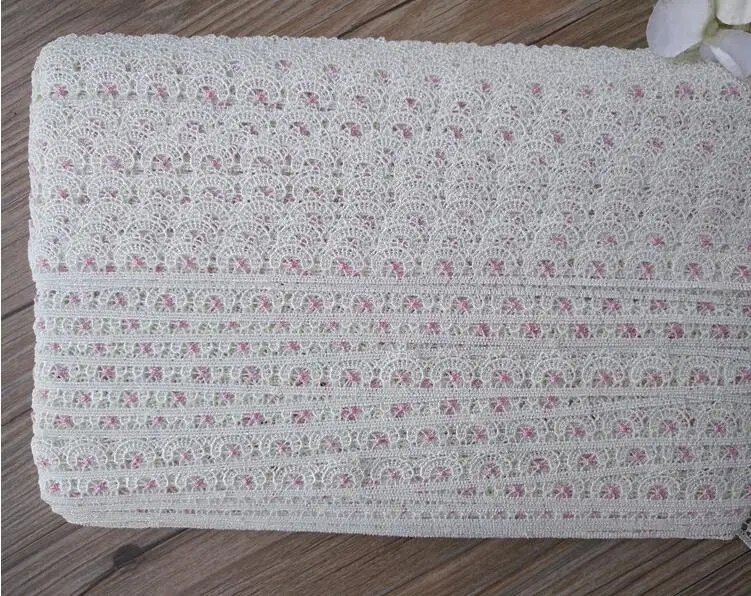 5 Yard Ivory with Pink Embroidered Crown Fabric Lace Flower Trim Applique Headband Craft Sewing 1.5cm Width | Дом и сад