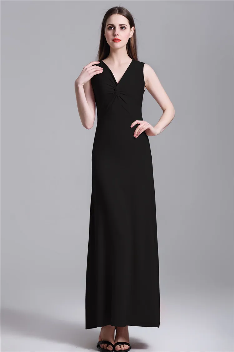 Женская твердые v образным вырезом без рукавов fit long dress черный серый розовый party