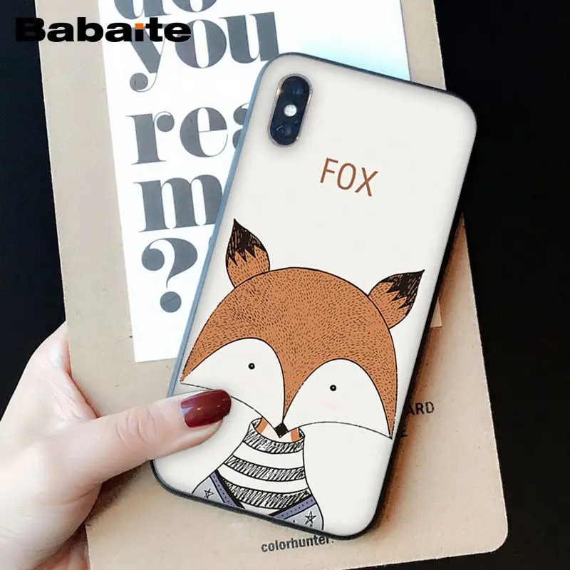 Мягкий силиконовый черный чехол для телефона Babaite с изображением милых животных лисы кошки для iPhone 8 7 6 6S Plus 5 5S SE XR X XS MAX Coque Shell