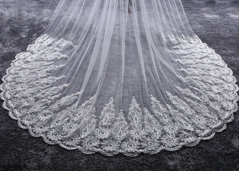 Фата свадебная без гребня с длинными кружевными краями 3 2 м|cathedral wedding veil|wedding