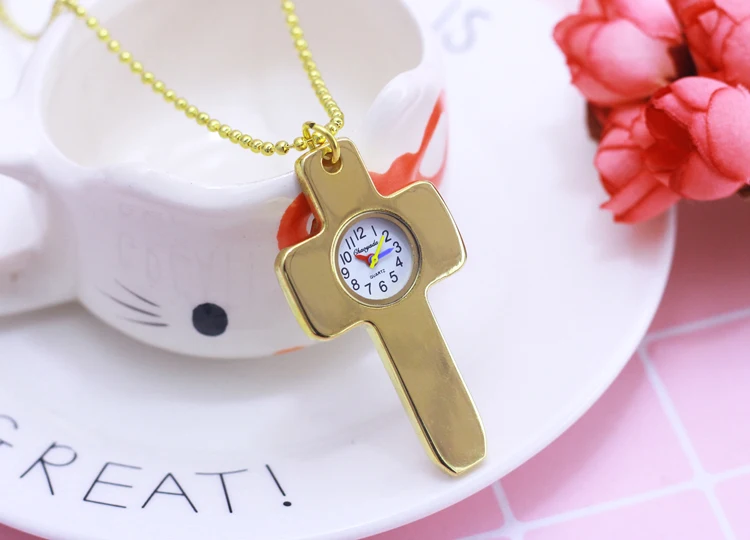 chaoyada Vintage gold Gothic Cross Model Necklace Pendant With Chain Quartz Pocket Watch Men Women Gift | Наручные часы