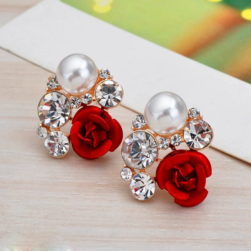 Женские серьги гвоздики с кристаллами и жемчугом|stud earrings|stud earrings for womenear stud |