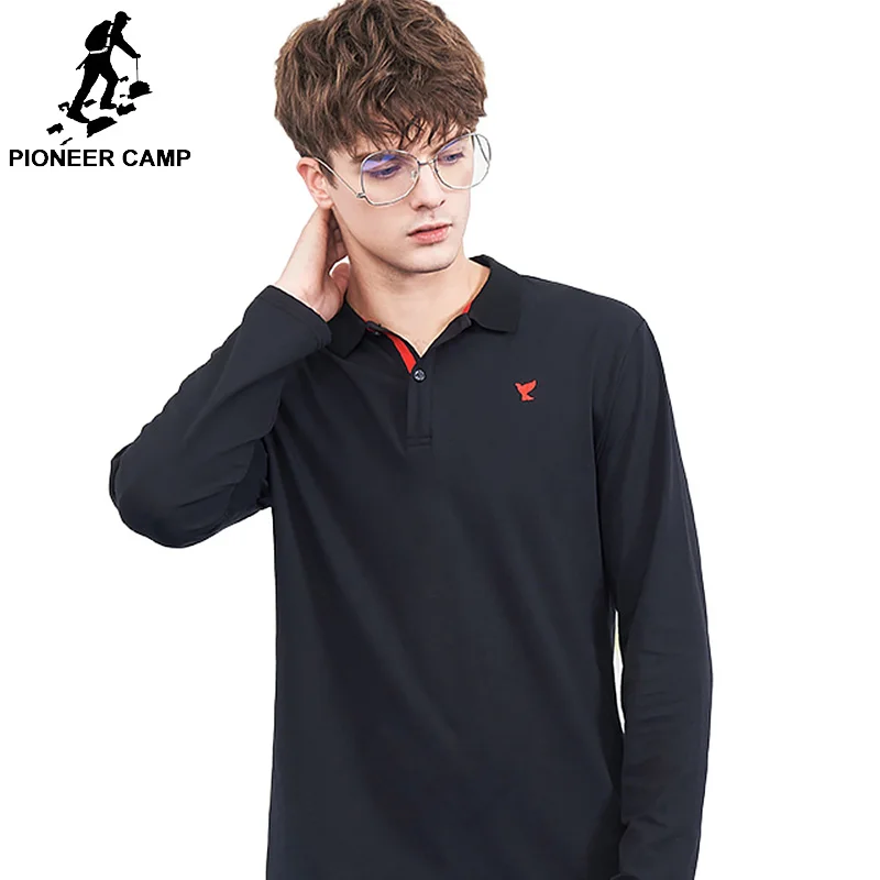 Мужская футболка поло Pioneer camp хлопковая стрейчевая рубашка с длинным рукавом и