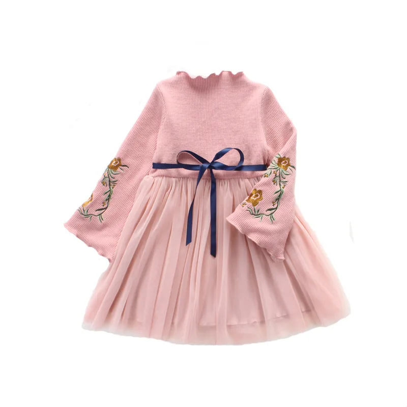 Высококачественное осенне-зимнее платье с длинными рукавами и вышивкой для