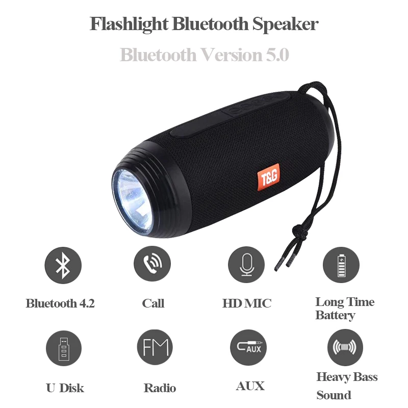 Фонарик Bluetooth динамик Портативный Колонка открытый 10 Вт сабвуфер звуковая панель