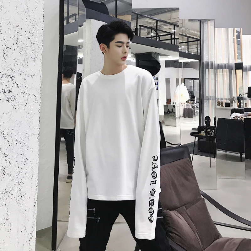 M-2XL!! Autumn European and American letter printing men's long section long-sleeved hip-hop loose bottoming shirt. | Мужская одежда