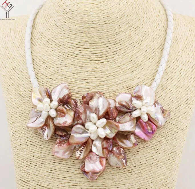 

Женские классические ювелирные изделия, натуральный белый жемчуг, 3, розовый, коричневый, фиолетовый, цветы, кулон, ракушка, перламутровое ож...