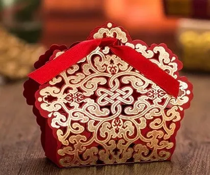red box Новые фиолетовые лазерные Цветочные бумажные ленты для свадебного украшения, помолвки, свадьбы, дня рождения, праздничные вечерние принадлежности, Подарочная коробка для конфет - Цвет: red box