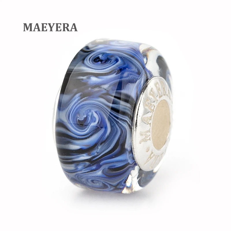 MAEYERA ювелирные изделия настоящее S925 ядро лампворк бусины синий огонь муранские