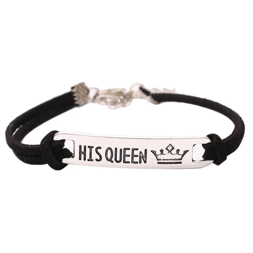 Браслет из нержавеющей стали с надписью Her King и His Queen|Браслеты шармами| |