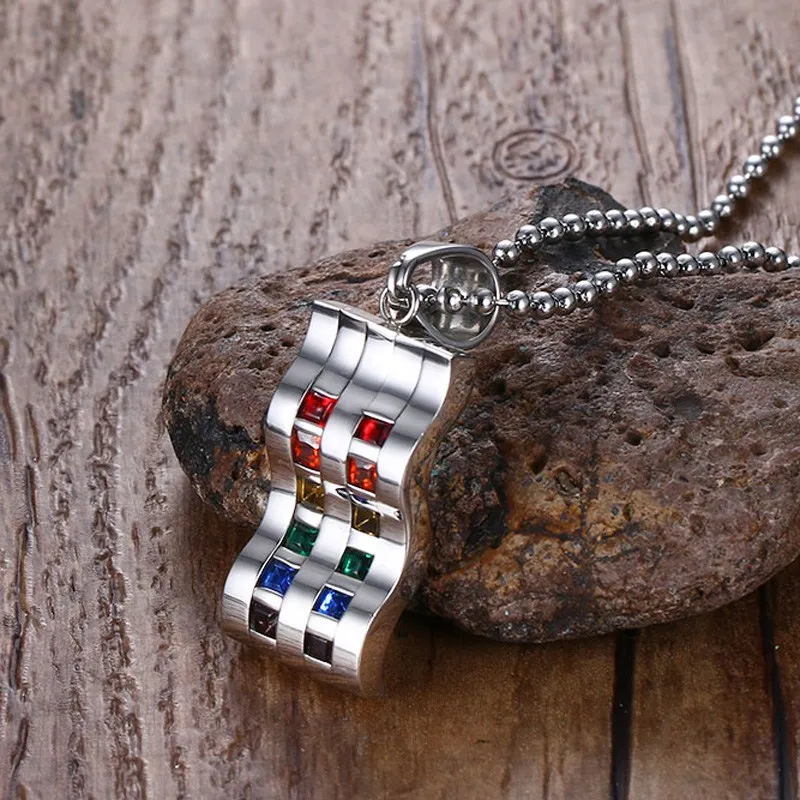 Mprainbow Для женщин Ожерелья для мужчин Нержавеющая сталь Радужная Волна