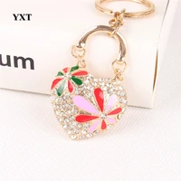 love heart handbag flower fashion crystal charm purse bag car key keyring keychain delicate new gift accessories